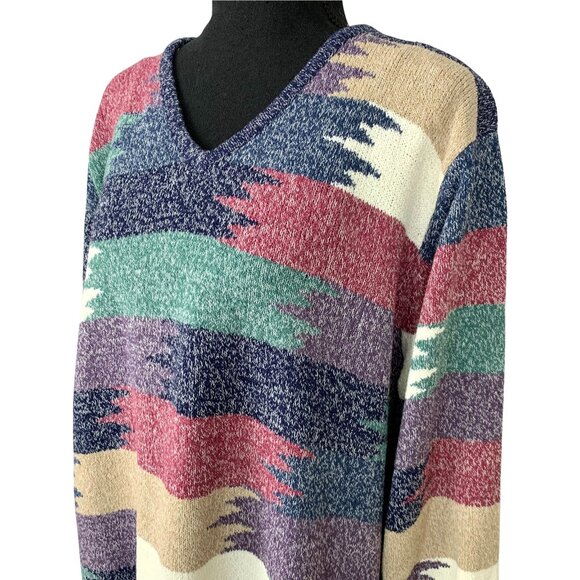 Vintage 90s-Y2K Navajo Style Knit Pullover Sweater - Picture 3 of 9